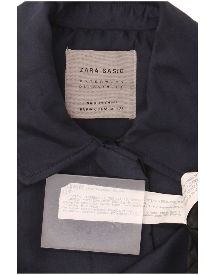 Zara Femme Pardessus UK 14 Moyen Bleu Marine Coton