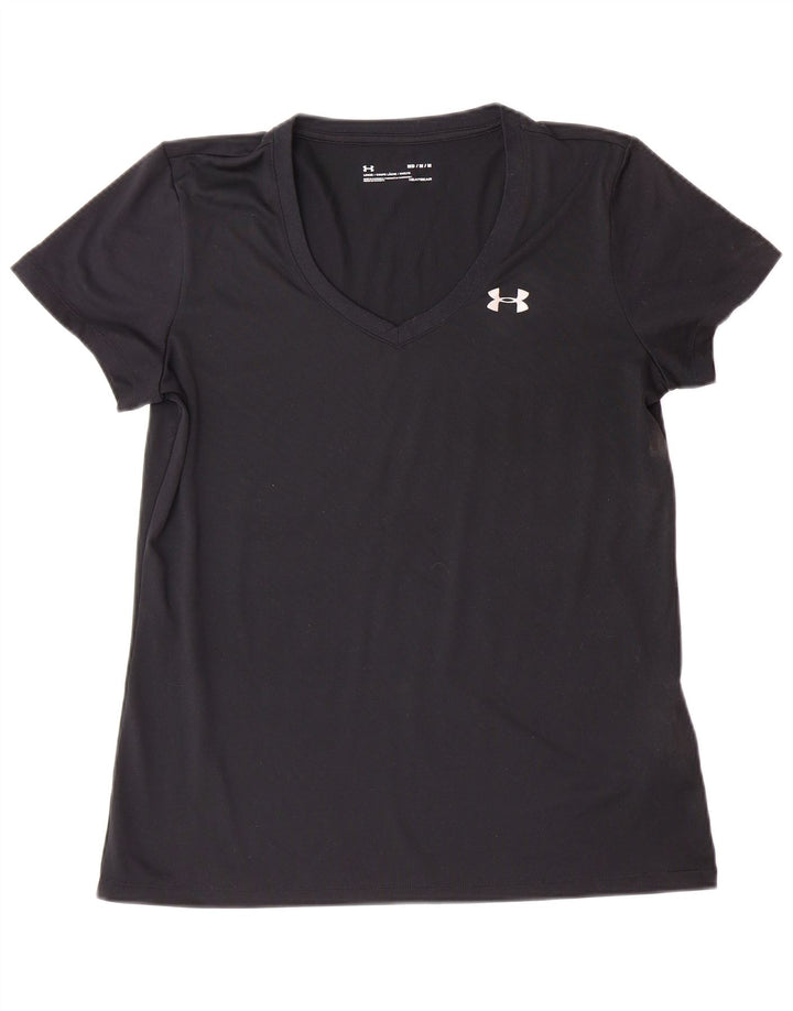 UNDER ARMOUR Womens Heat Gear T-Shirt Top UK 14 Medium Black Polyester