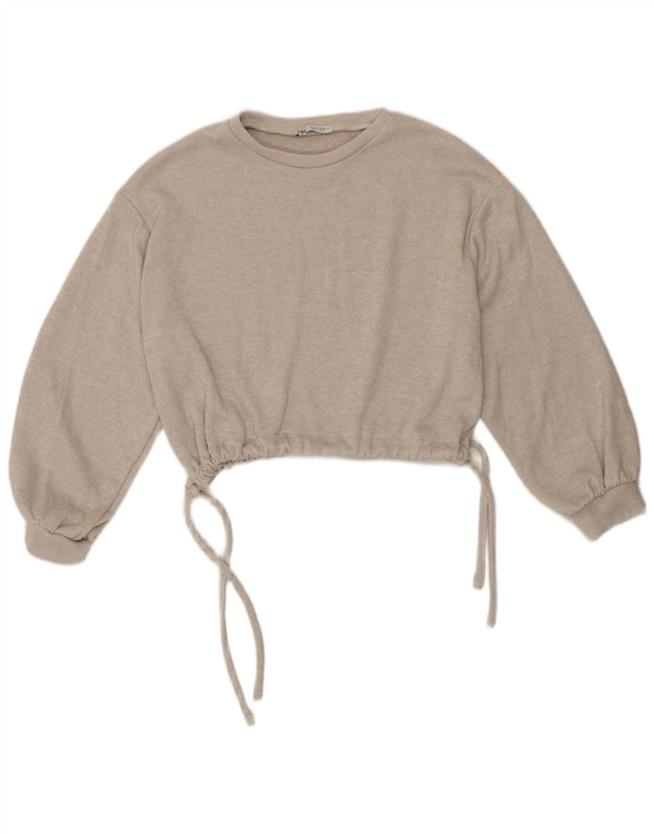 Zara Womens Crop Blouse Top UK 16 Large Gris Moucheté Polyester