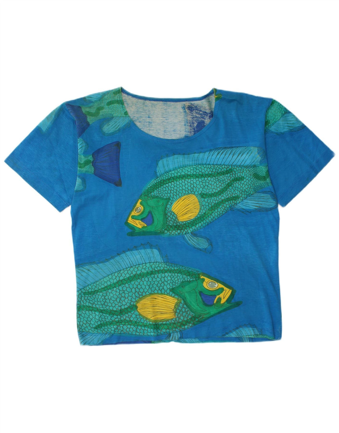 vintage Femmes Graphique T-Shirt Top UK 16 Grand Bleu