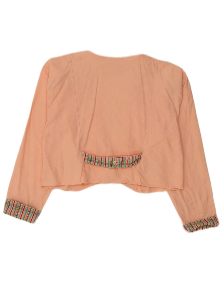 VINTAGE Womens Crop 2 Button Blazer Jacket UK 14 Medium Pink Cotton