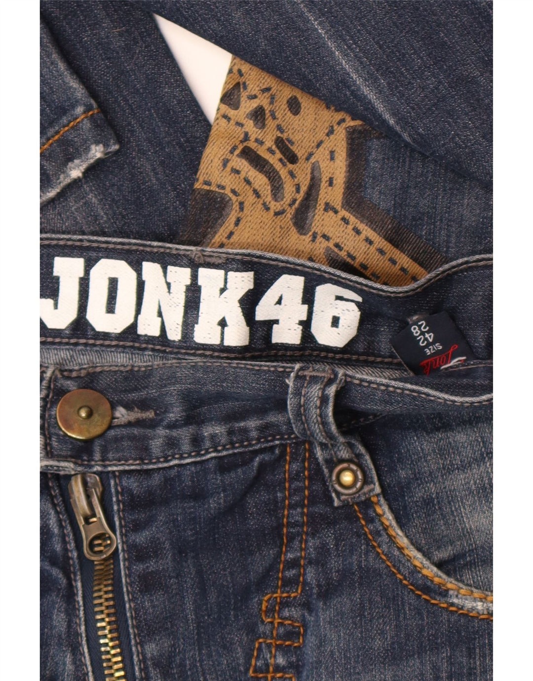 Jonk 46 Jean droit graphique pour femme IT 42 Medium W28 L34 Bleu marine Coton