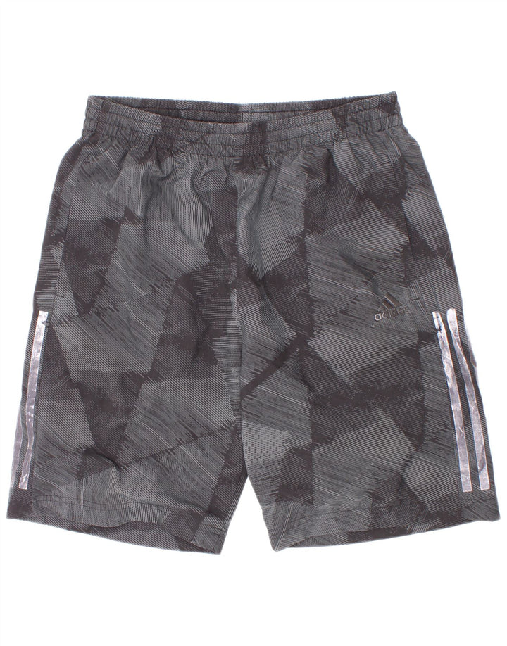 Adidas Short de Sport Climalite Garçon 13-14 Ans Gris Géométrique Polyester