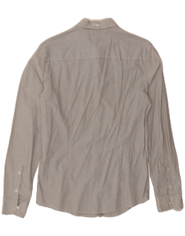 ARMANI JEANS Mens Fitted Shirt Large Grey Pinstripe Cotton Vintage Armani Jeans and Second-Hand Armani Jeans from Messina Hembry 