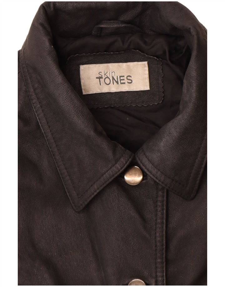 veste en cuir femme vintage UK 16 Grand cuir noir