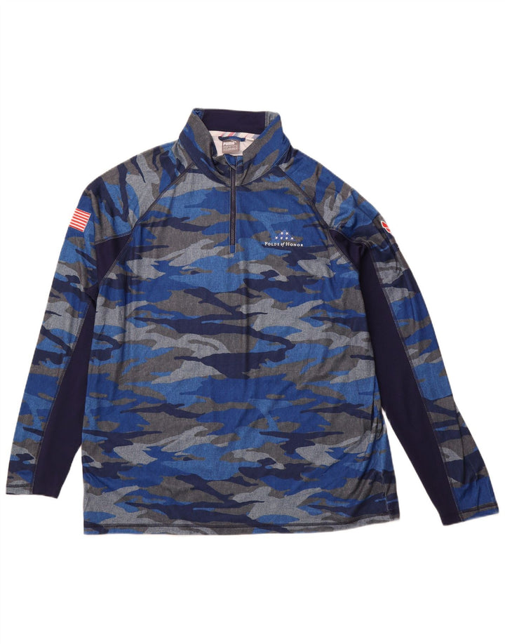 PUMA Haut à col zippé à manches longues pour homme 2XL Bleu Camouflage Polyester