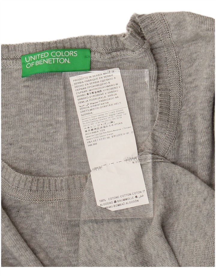 BENETTON Pull col bateau pour femme UK 10 Petit Gris Coton