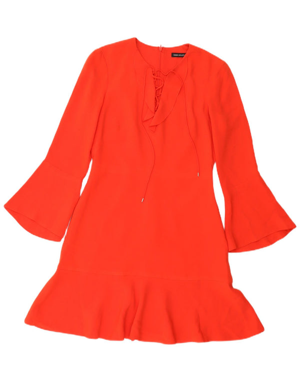 Karen Millen Robe trapèze à manches longues pour femme UK 10 Petit triacétate rouge