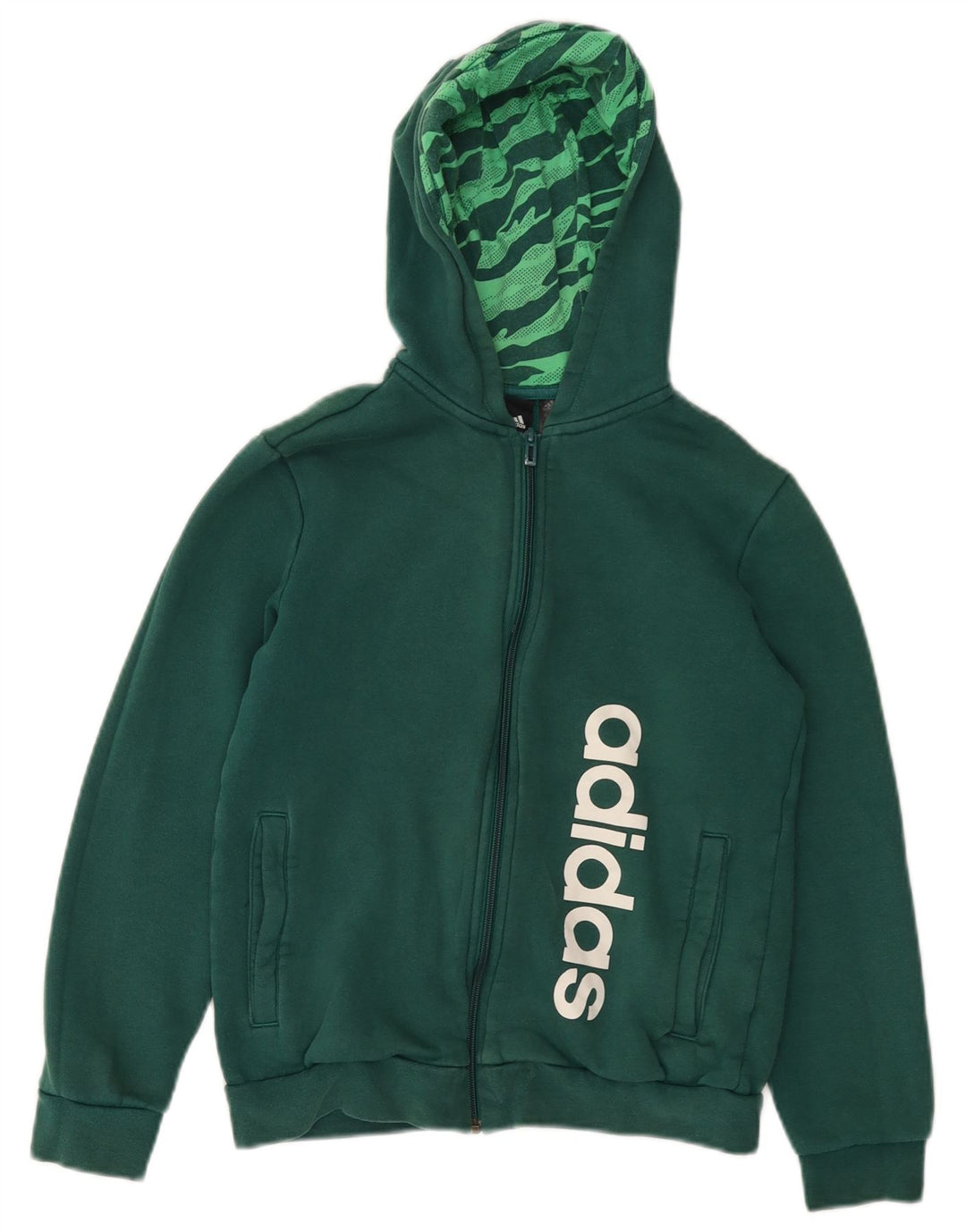 ADIDAS Pull à capuche zippé graphique pour garçon 11-12 ans Vert Coton