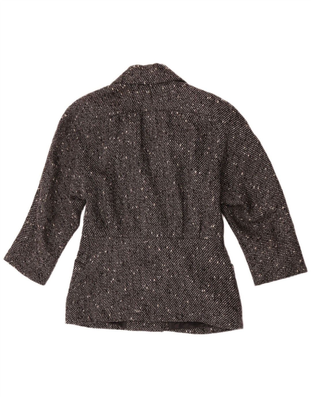 vintage Femme Double Breasted Blazer Veste EU 42 Grande Laine Mouchetée Noire