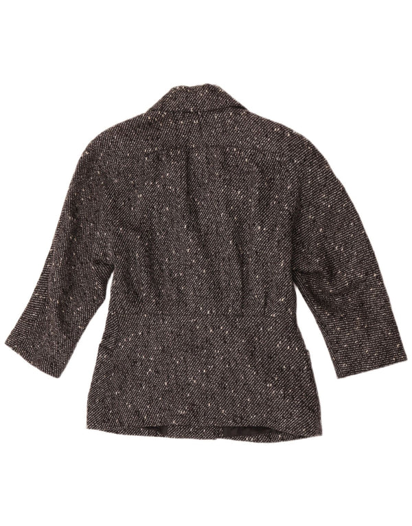 vintage Femme Double Breasted Blazer Veste EU 42 Grande Laine Mouchetée Noire