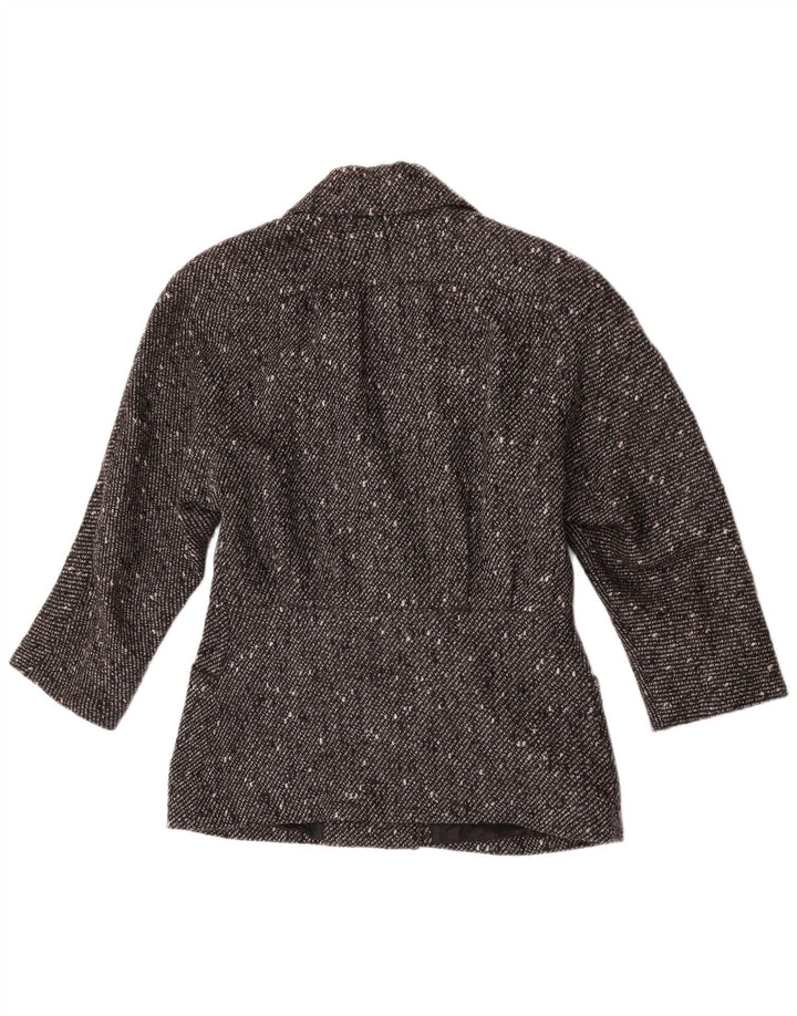 vintage Femme Double Breasted Blazer Veste EU 42 Grande Laine Mouchetée Noire