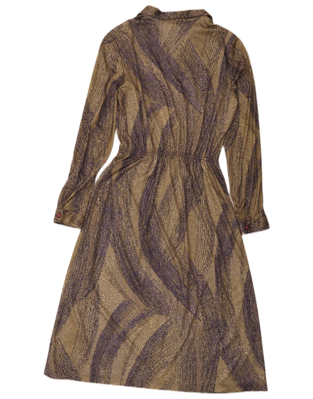 vintage Femme Manches Longues Maxi Robe IT 48 XL Marron Polyester