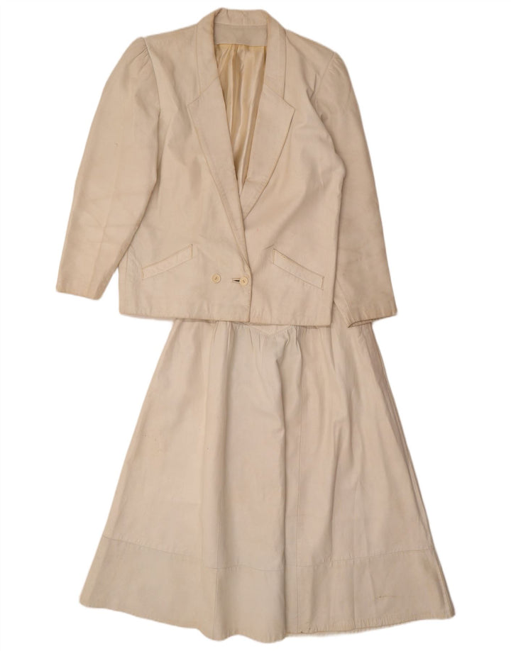 vintage Femme Cuir 2 Pièces Jupe Ensemble UK 12 Moyen W26 Off White