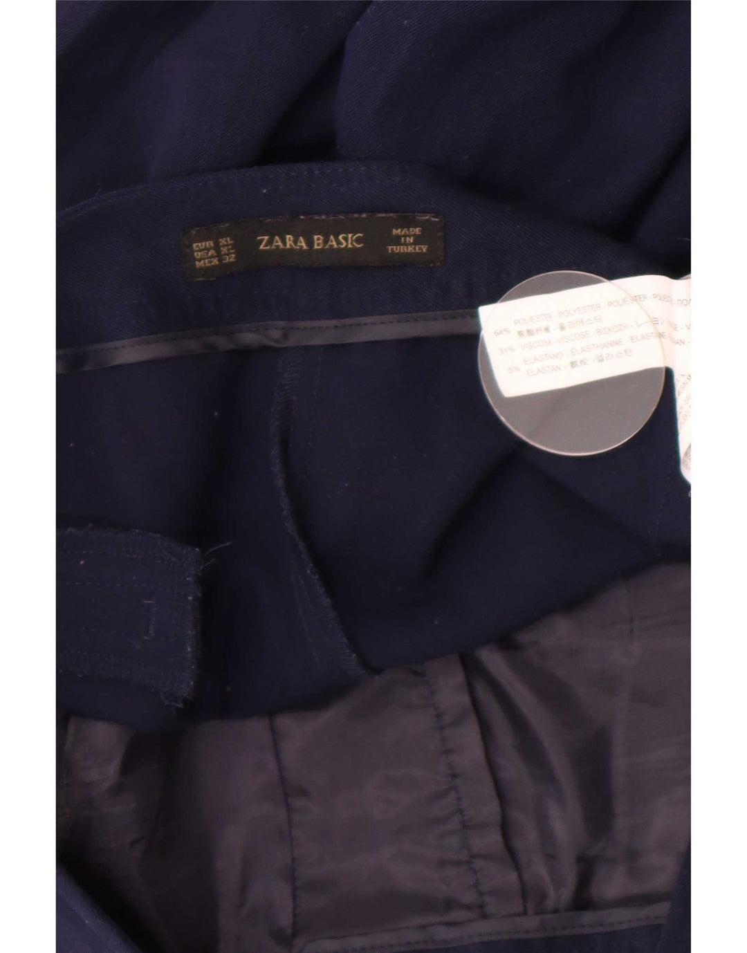 Pantalon décontracté bootcut femme Zara XL W32 L34 bleu marine polyester