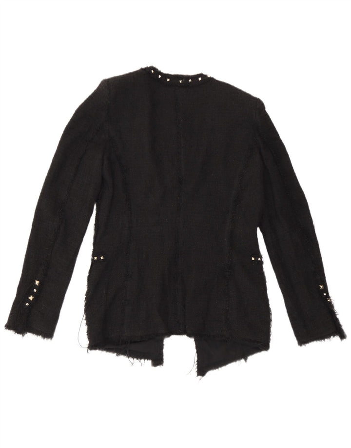 Zara Veste Blazer Ouverte Femme UK 12 Coton Noir Moyen