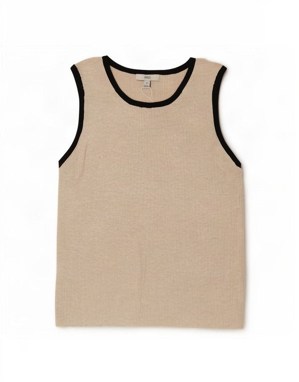 Marks & Spencer Débardeur Femme UK 22 3XL Beige Colorblock Viscose