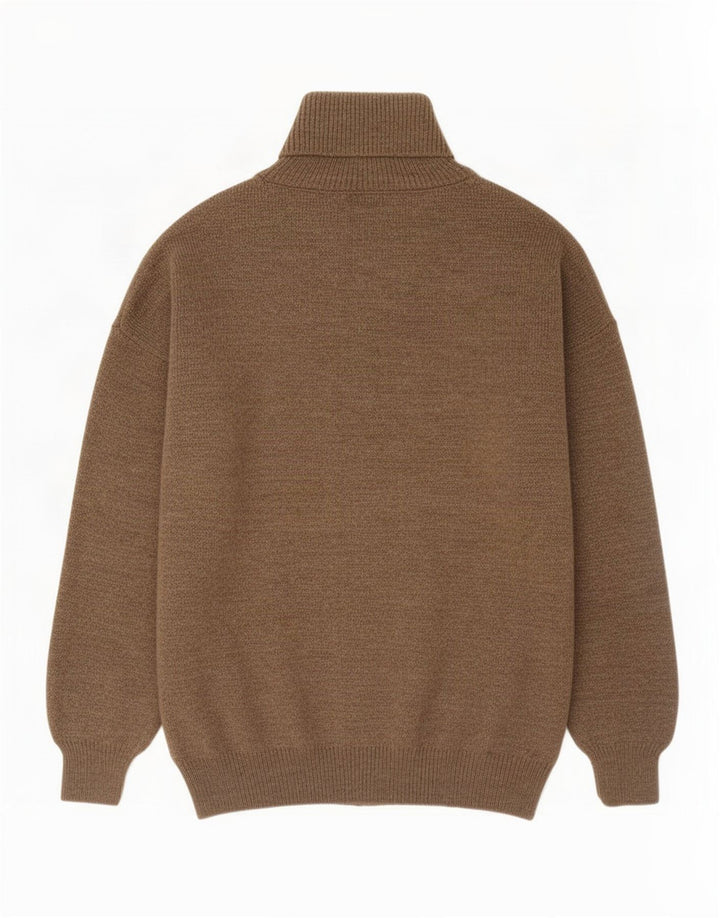vintage Homme Col Roulé Pull Pull Marron Moyen