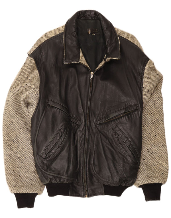 veste en cuir homme vintage IT 54 XL Black Colourblock