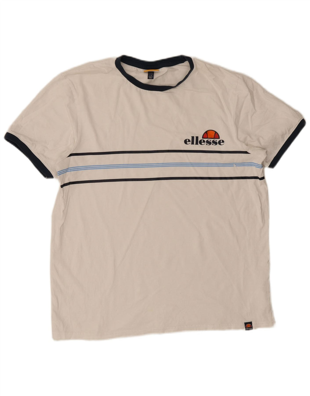 Ellesse T-Shirt Top XL Blanc Rayé Coton Homme