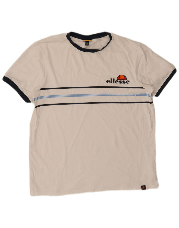 Ellesse T-Shirt Top XL Blanc Rayé Coton Homme