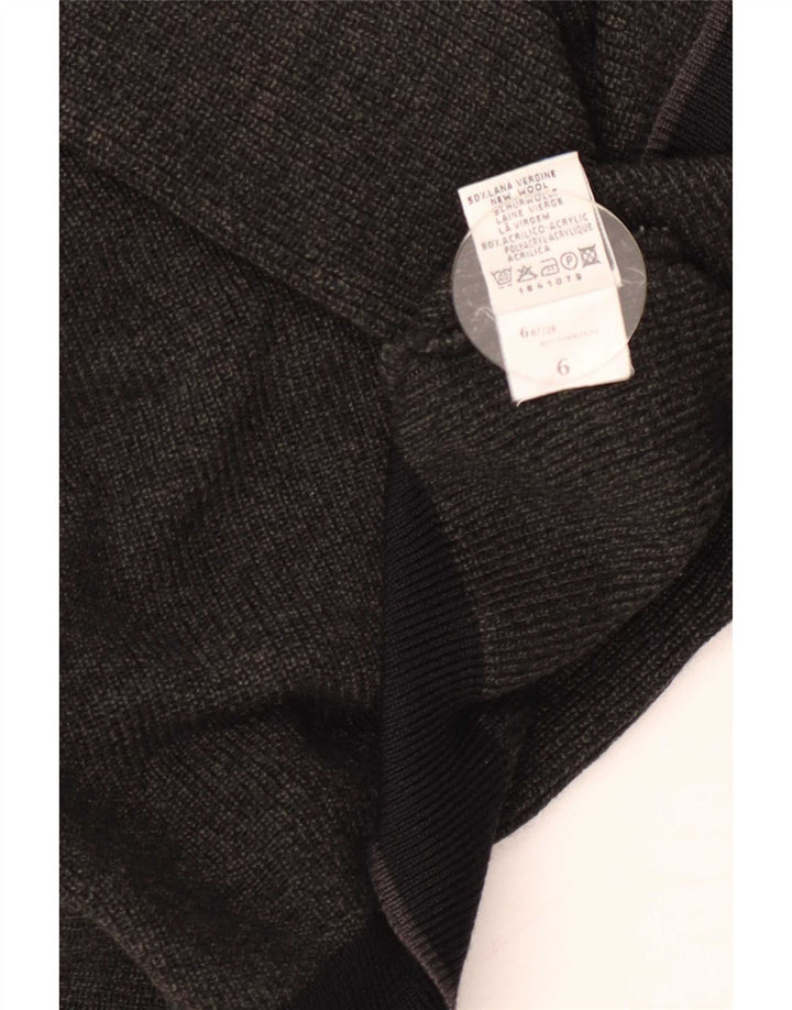 vintage Mens Zip Neck Jumper Pull Grande Gris Rayé Nouvelle Laine