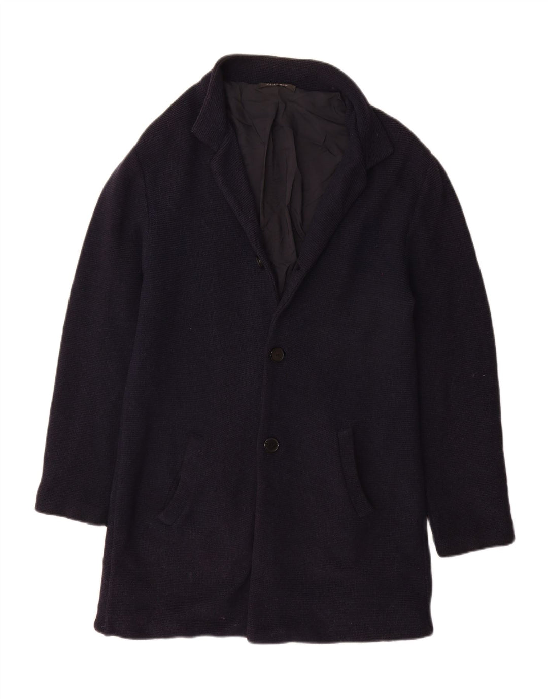 Zara Mens Knit Overcoat UK 40 Large Bleu Marine Coton