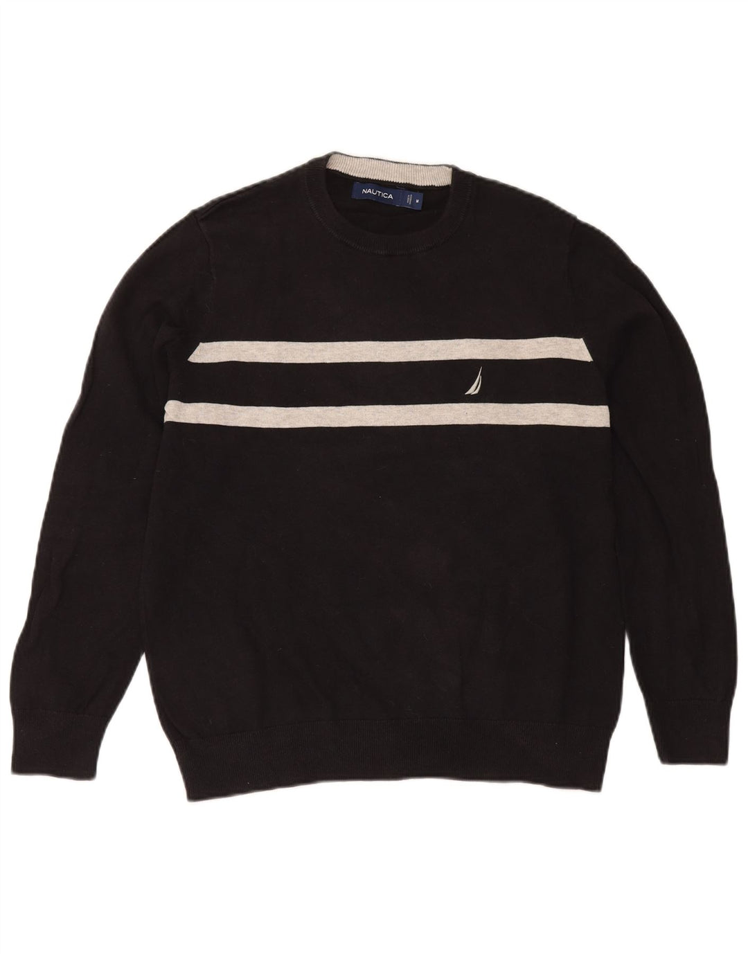 Nautica Pull à col rond pour homme en coton rayé noir moyen