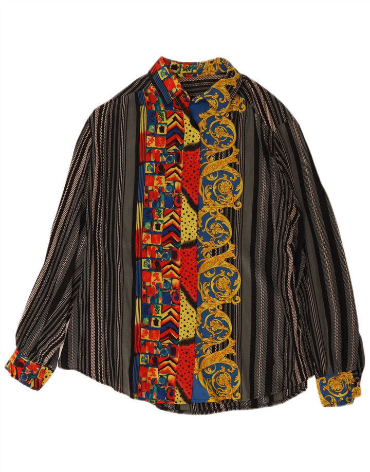 vintage Femme Chemise Blouse UK 14 Grand Gris Paisley