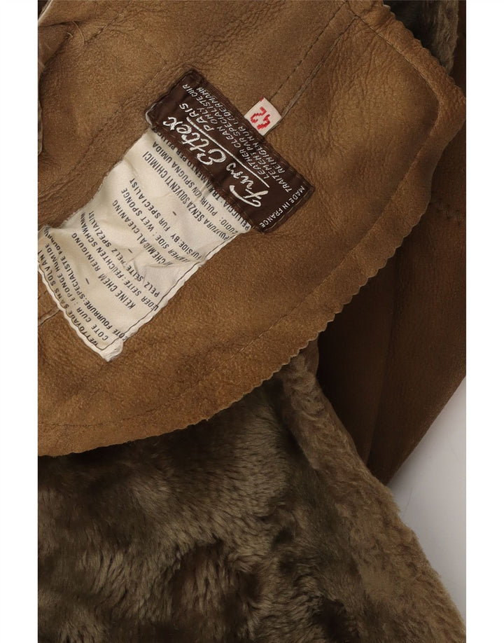 vintage Femme Shearling Coat EU 42 Grand Cuir Brun