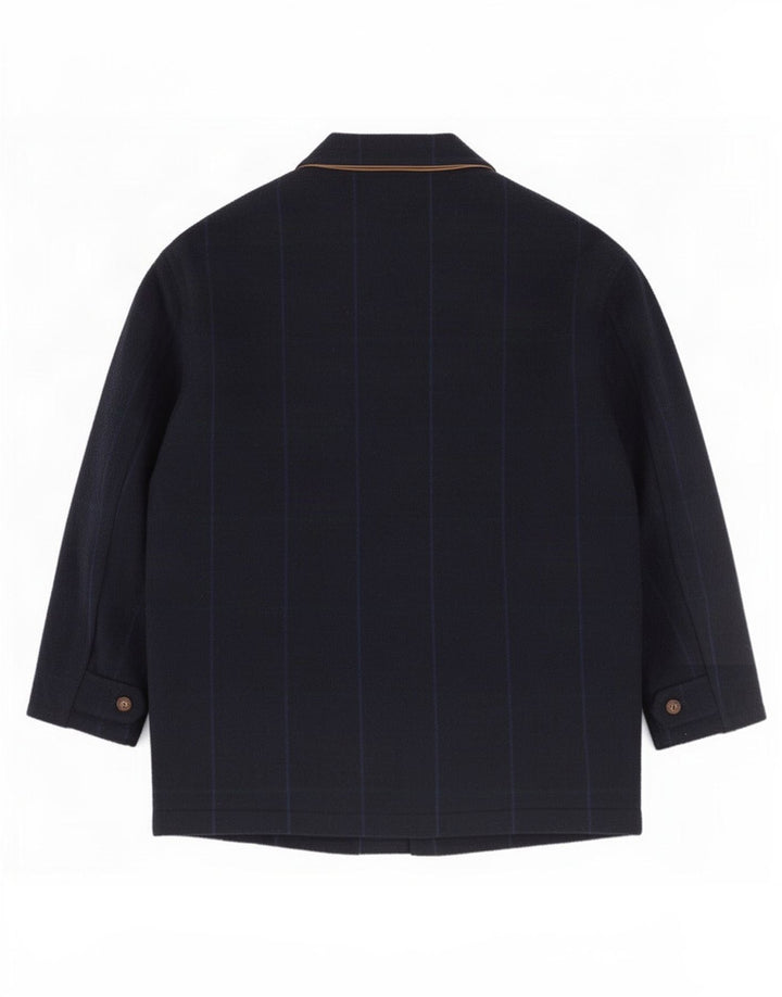 Belfe & Mens Utility Jacket IT 50 Large Laine à Carreaux Bleu Marine