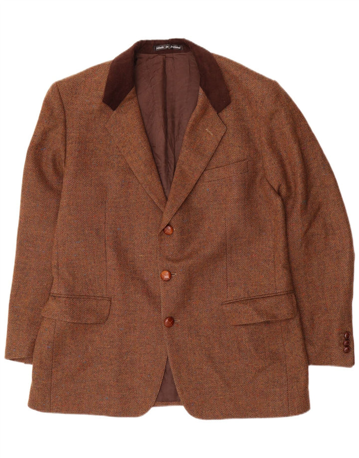 John Molloy Veste blazer à 3 boutons pour homme EU 52 XL en laine à chevrons marron