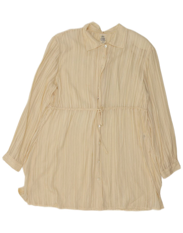 robe chemise surdimensionnée femme vintage UK 14 Soie rayée jaune moyen