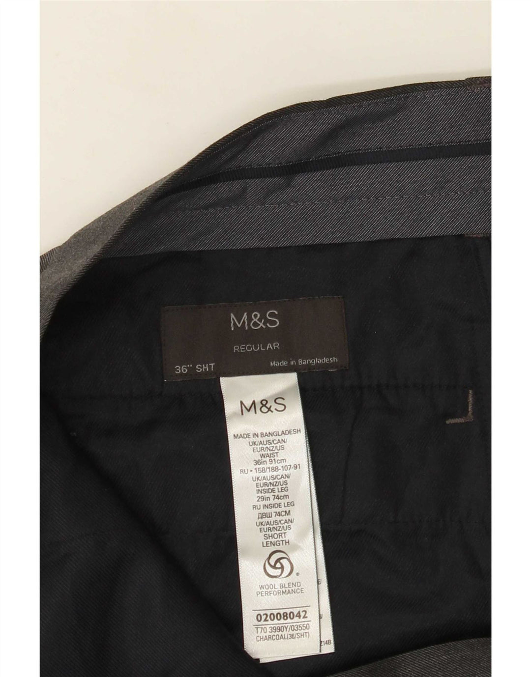 Marks & Spencer Pantalon de costume coupe classique pour homme W36 L29 Gris Polyester