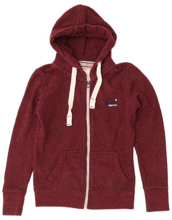 Superdry Pull à capuche zippé pour femme UK 10 Petit polyester moucheté bordeaux
