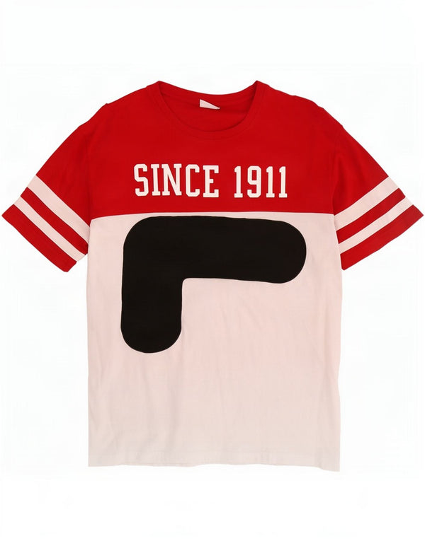 Fila T-Shirt Graphique Homme Blanc Moyen Coton Colorblock