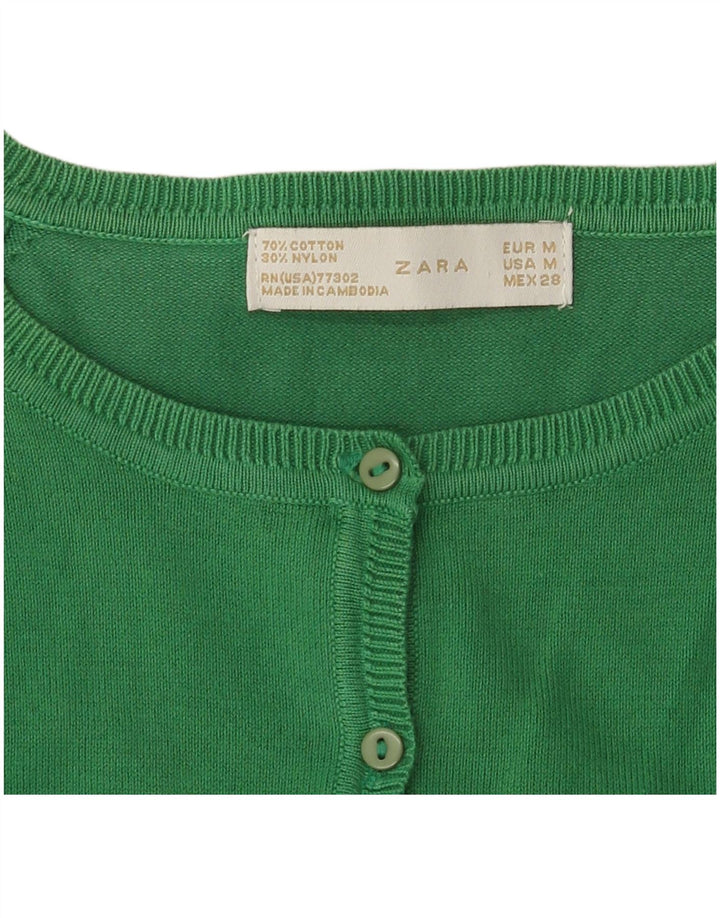 Zara Cardigan Femme Pull UK 12 Coton Vert Moyen