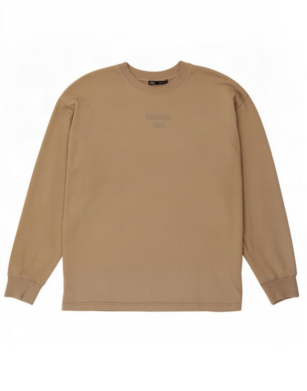 Zara Femme Top Oversize Manches Longues Coton Beige Moyen