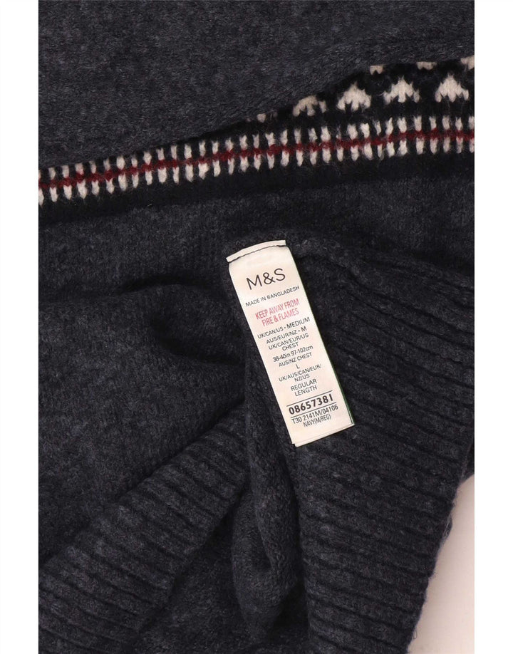 Marks & Spencer Pull col roulé pour homme Bleu marine Fair Isle Taille L