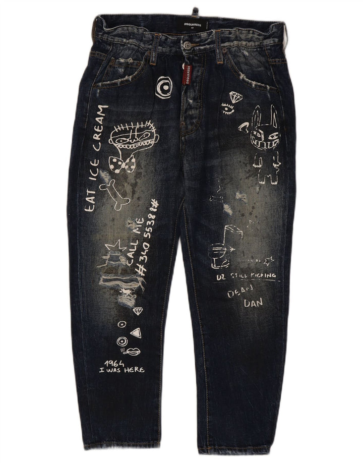 Dsquared2 Jean court graphique pour femme IT 44 Medium W34 L23 Bleu marine