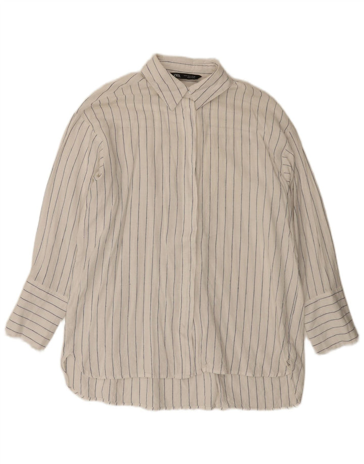 Zara Chemise longue surdimensionnée pour femme UK 10 Petites rayures blanches