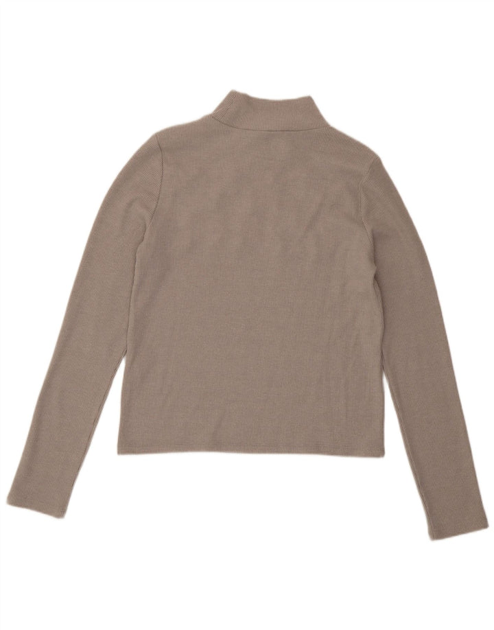 Zara Femme Crop Top Manches Longues UK 14 Large Gris Polyester