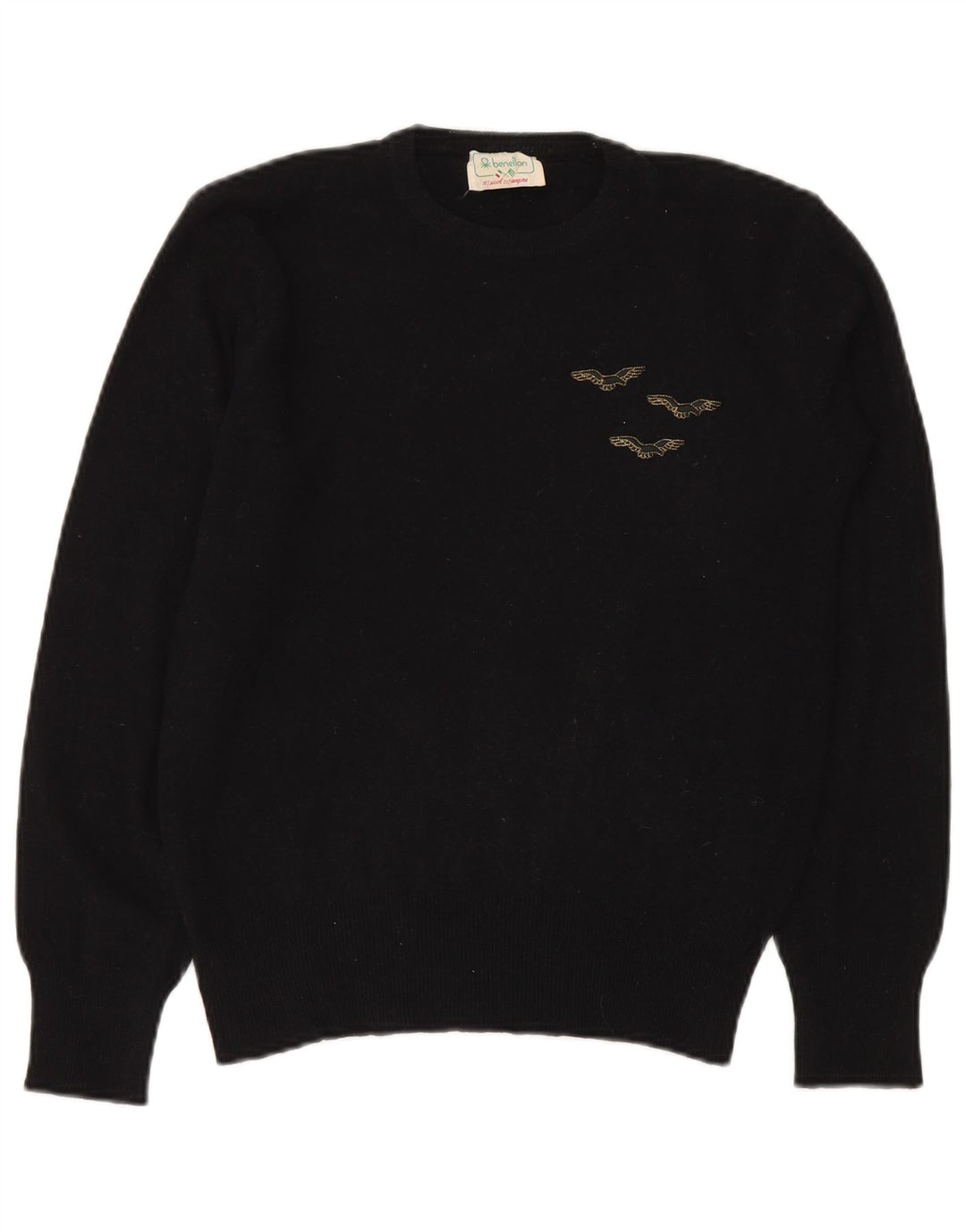 Benetton Pull Col Rond Femme IT 50 XL Laine Noir