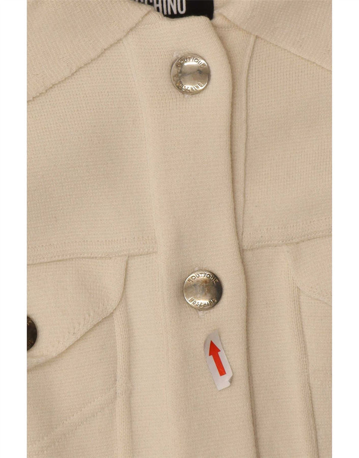 Moschino Pull Cardigan Femme UK 8 Petit Laine Blanc Cassé