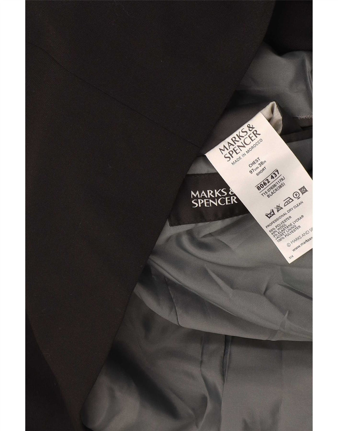 Marks & Spencer Veste blazer courte à 3 boutons pour homme UK 38 Noir moyen