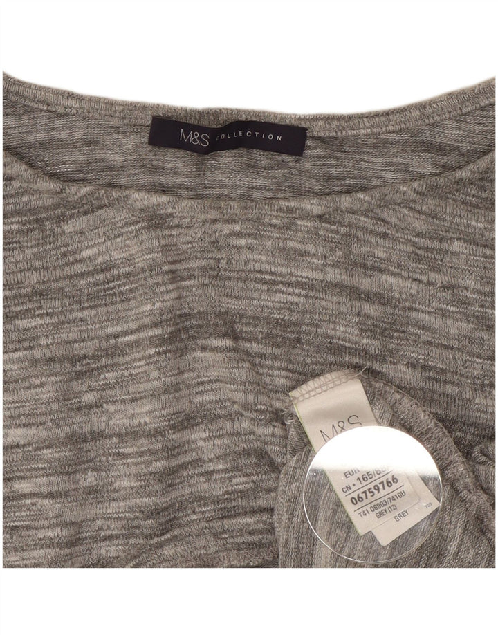 Marks & Spencer Haut Femme Manches 3/4 UK 12 Gris Moyen Viscose Moucheté