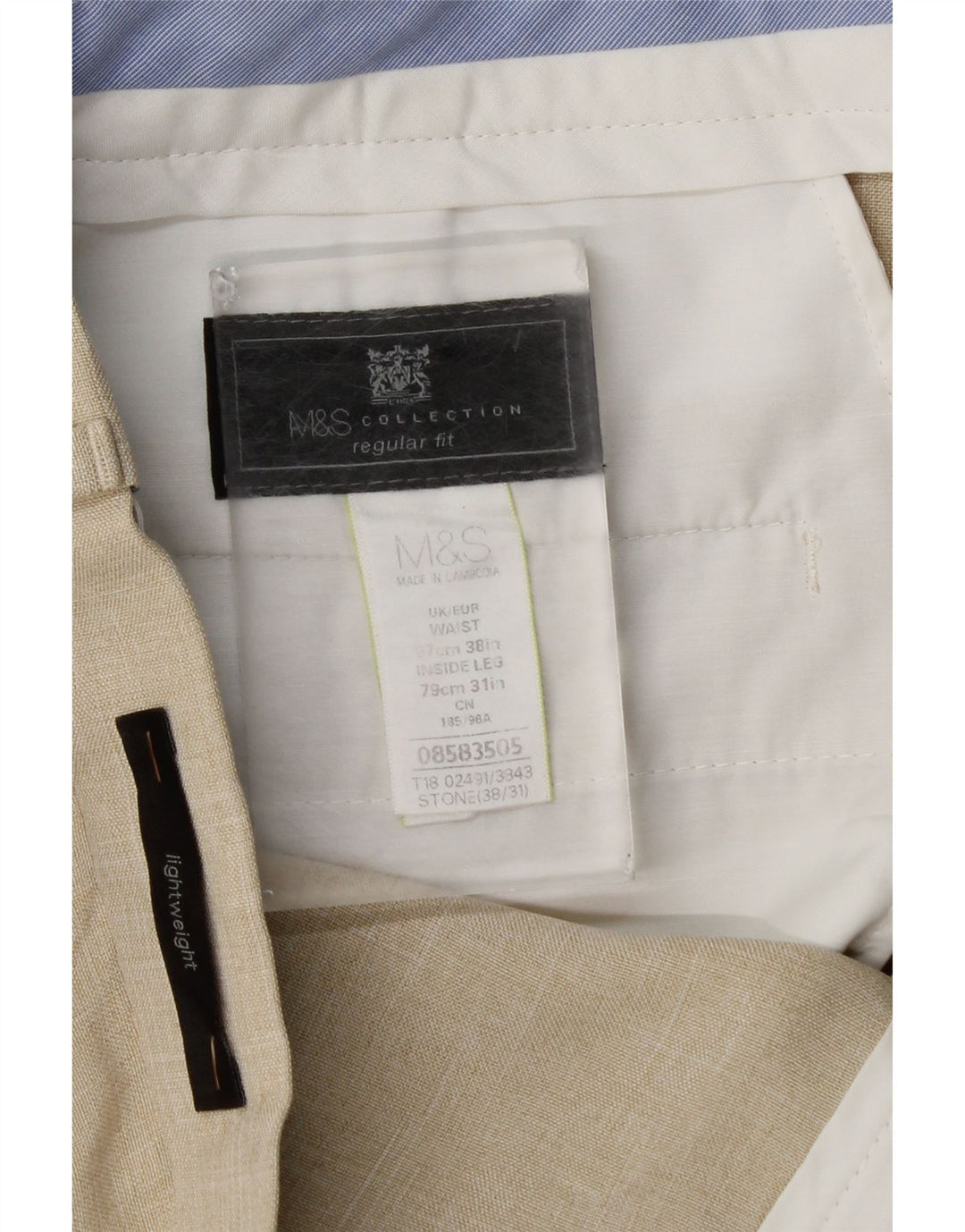Marks & Spencer Pantalon de costume droit coupe régulière pour homme W38 L31 Beige à carreaux