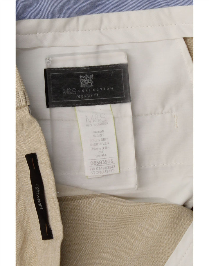 Marks & Spencer Pantalon de costume droit coupe régulière pour homme W38 L31 Beige à carreaux
