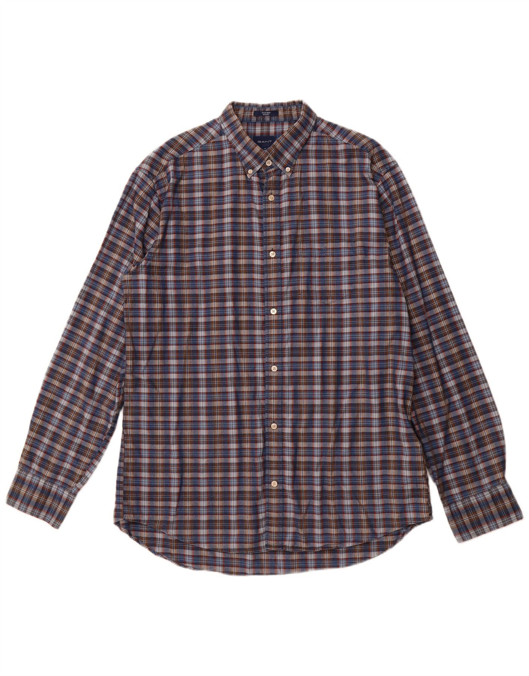 GANT Chemise Regular Fit Homme Taille 43/44 17 1/2 XL Bleu Marine à Carreaux Coton