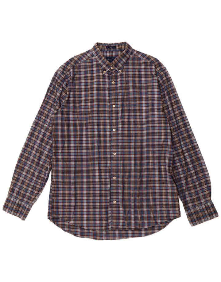 GANT Chemise Regular Fit Homme Taille 43/44 17 1/2 XL Bleu Marine à Carreaux Coton